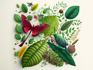 a bird sitting on top of a green leaf, biodiversity and nature 