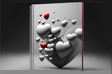 Small Red Hearts on a Notebook in a Greyscale World: A Celebration of Love on Valentine's Day