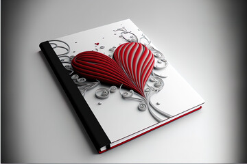 Fototapeta premium A Valentine's Day Card Design: A Red Heart on a Notebook