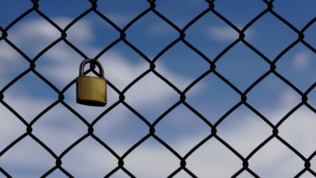 padlock on a grate against the sky
