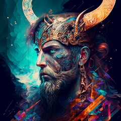 Abstract Viking Portrait. Generative AI, Digital illustration
