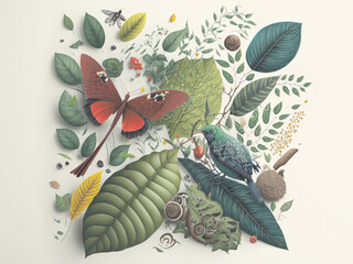 a bird sitting on top of a green leaf, biodiversity of nature 