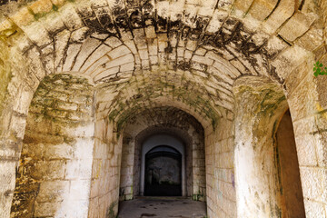 Fototapeta na wymiar Walls of the corridor of the ancient fort Gorazda