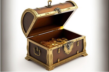 wooden chest on white background, Made by AI,Artificial intelligence