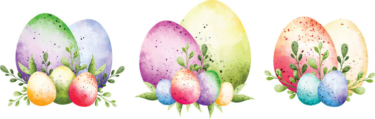 Watercolor Illustration set of Easter eggs