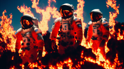 Astronauts walking on a very hot planet, with Generative AI