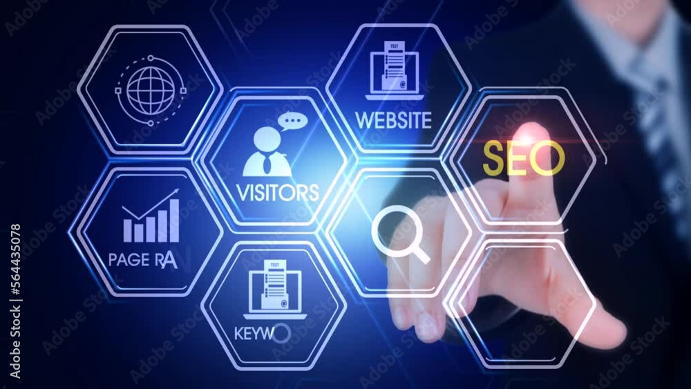 Wall mural seo hexagonal touch screen concept hexagonal virtual touch screen concept with man touching screen w
