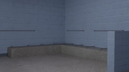 3D-Illustration of an empty prison cell, no prisoner