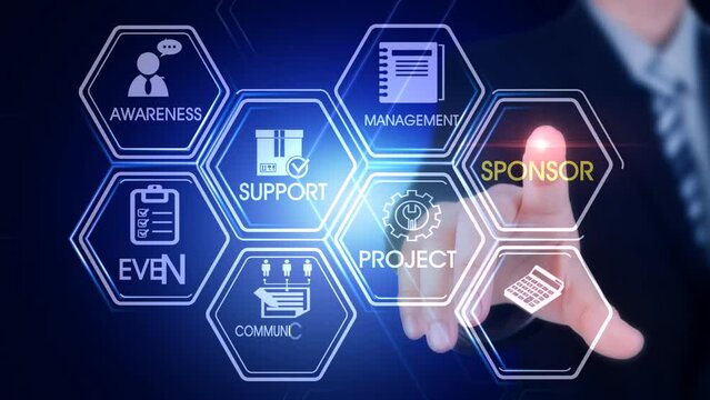 Sponsor Hexagonal Touch Screen Concept Hexagonal virtual Touch Screen Concept with man touching screen with finger and light streak