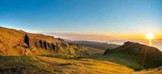 The Storr peak panorama at sunrise. Isle of Skye. Scotland