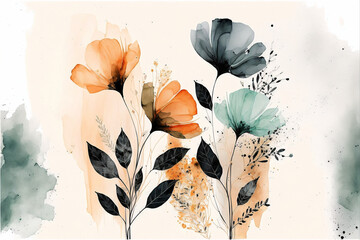 Watercolor flowers, white background