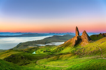 Old Man of Storr rock formation at sunrise on Isle of Skye, Scotland