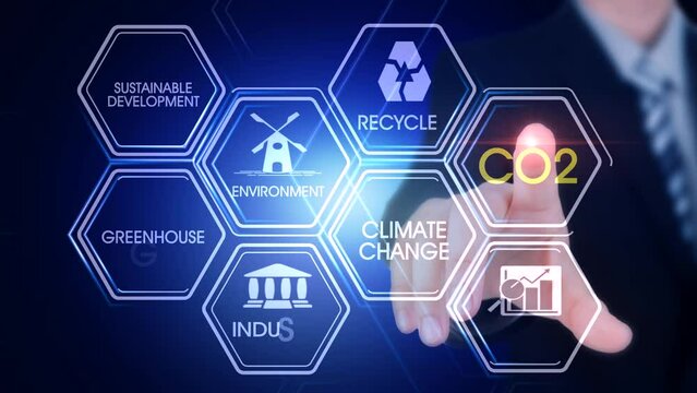 Co2 Hexagonal Touch Screen Concept Hexagonal virtual Touch Screen Concept with man touching screen with finger and light streak