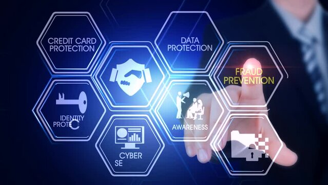 Fraud_prevention Hexagonal Touch Screen Concept Hexagonal virtual Touch Screen Concept with man touching screen with finger and light streak