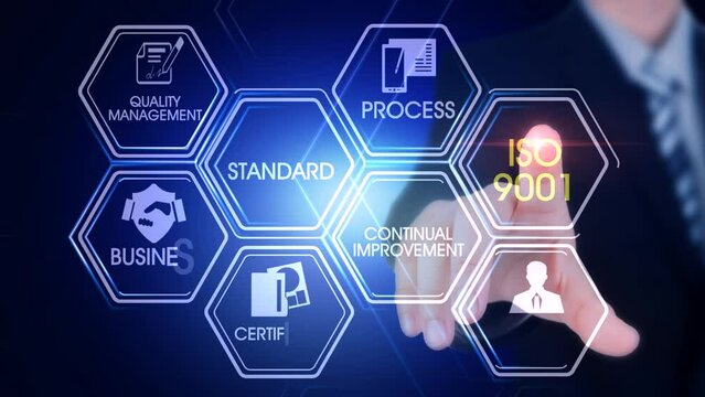 Iso9001 Hexagonal Touch Screen Concept Hexagonal virtual Touch Screen Concept with man touching screen with finger and light streak