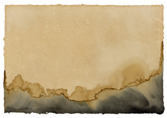wabi-sabi collage background, hand-made paper stained with natural dye and sumi ink, grungy art backdrop with texture in neutral hues on deckle edged hand made paper, isolated over transparency