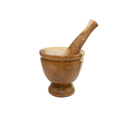 wooden mortar to pound papaya of Thai people isolate on a white background.
