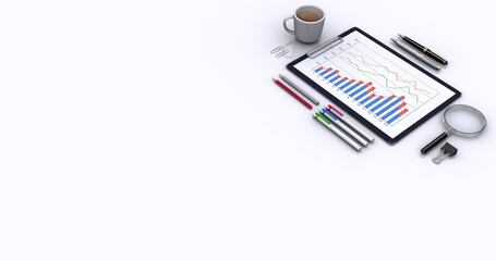 ビジネスワーク風景、ビジネスグッズのテーブルトップビュー