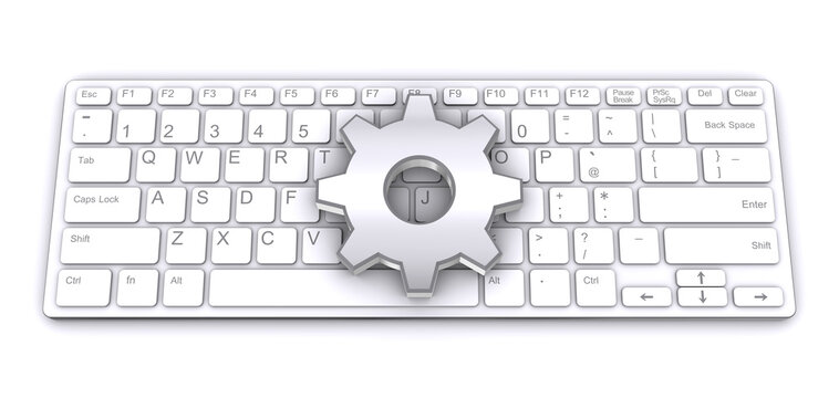 歯車とキーボード、PCの設定イメージ