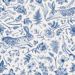Seamless pattern with rabbits - 564440861