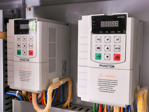 Selective focus image with noise effect inverter in solar charge controller panel.