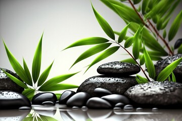 Spa background with stones and bamboo, Generative AI
