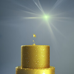 Torta de Aniversario Color dorado - Gold Aniversary Cake Effects 3D - Generative AI