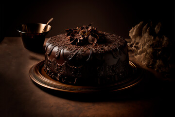 chocolate cake in celebration to the world chocolate cake day, close up detailed cake. ai generative content
