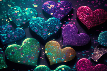 Sparkling glittery heart background, valentine’s day decorations, AI generated