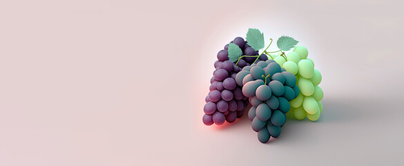 green and purple Grapes in soft solid background. panoramic, generative AI