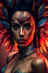 Beautiful woman with carnival costume, samba dancer, generative AI
