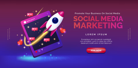	
Creative concept in boosting Instagram marketing with rocket and smartphone. Premium vector.