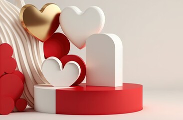 Podium for display product whit love and valentine days concept by ai generative