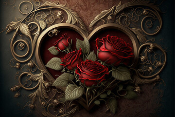 Heart decoration with Victorian style accents, detailed sculpture with roses
