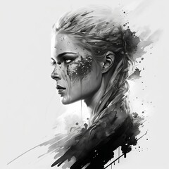 Beautiful woman face in black and white. Generative AI, Digital illustration
