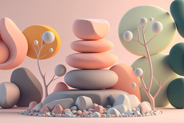 3d render of zen stones and flowers made by generative ai - obrazy, fototapety, plakaty
