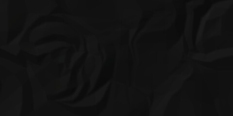 Dark Black facbric paper backdrop crumpled texture. dark black textured crumpled black paper background. panorama black paper texture background, crumpled pattern.