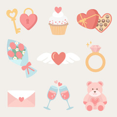 발렌타인데이 커플 기념일 상징 일러스트 이미지 세트