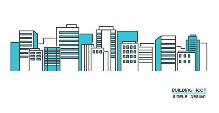 都会のオフィス街をイメージした都市風景のベクターイラスト素材／都心／高層ビル／背景