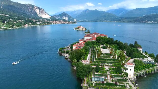 Aerial view of Isola Bella, in Isole Borromee archipelago in Lake Maggiore, Italy