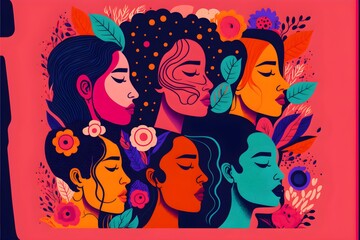 Wallpaper Illustration and background of a woman. Side view. Concept of International Women's Day, Mother's Day, female empowerment. Generative AI