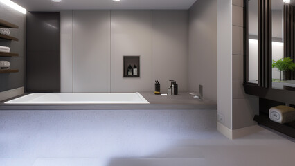 Fototapeta premium modern bathroom, bathtub, postmodern, Generative AI