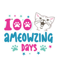 100 Ameowzing Days Svg, 100 days of school Svg, Cat School Cut File, Kitty Face Png, 100th Day of School Digital File, Funny Cat Saying Svg

