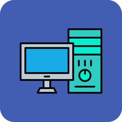 Tower Computer Multicolor Round Corner Filled Line Icon