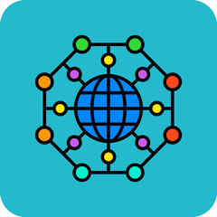 Global Network Multicolor Round Corner Filled Line Icon