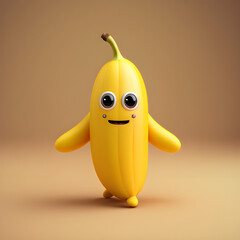 Cute cartoon banana illustration made with generative AI