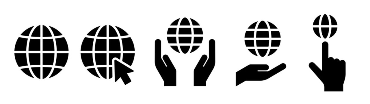 Earth grid icon set. Internet, global, worldwide, international concept.