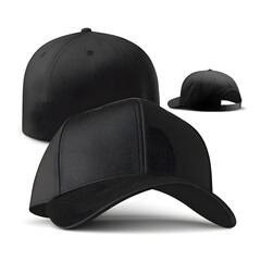 Photo Black cap isolated on white background, mockup, Template of baseball cap in front and back view made with Generative AI technology