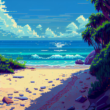 Pixel Art Illustration Of A Beach Generative