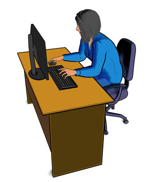 recommend clip art: office worker woman working on computer desk office table clip art 3D illustration